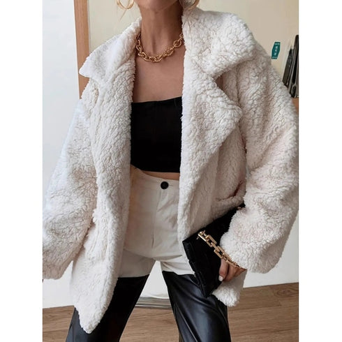 'Chara' Fleece Faux Fur Open Coat - Celes Fashion